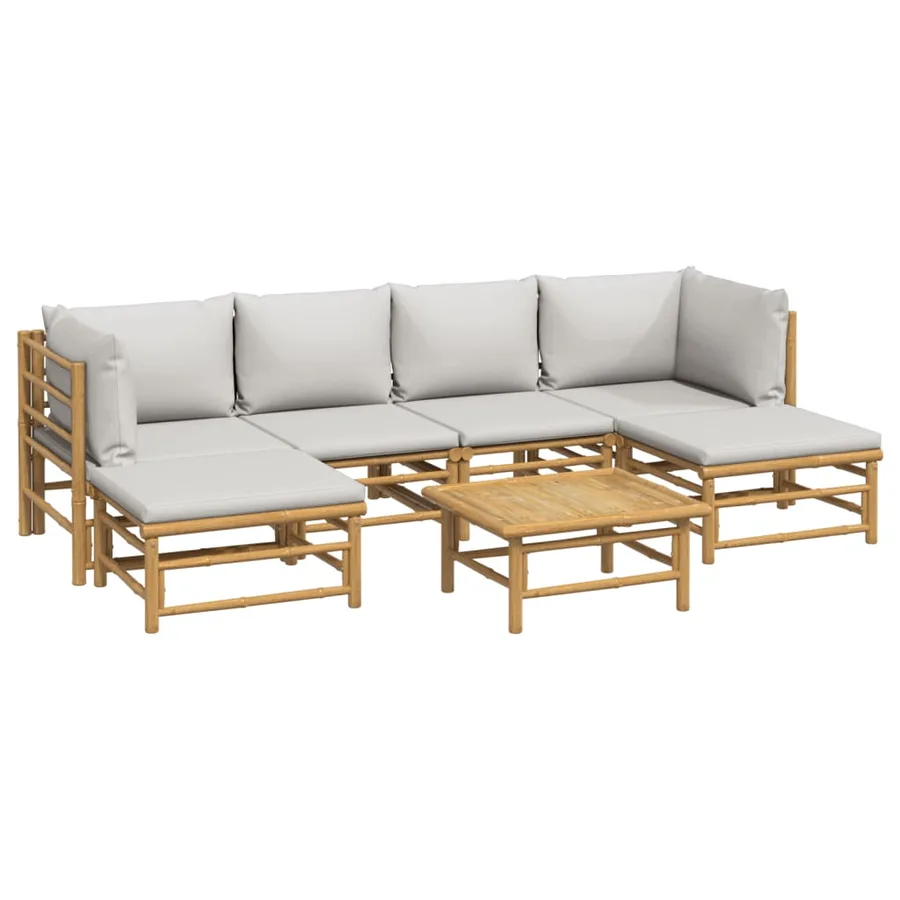 Salon de jardin 7 pcs avec coussins gris clair bambou - 3