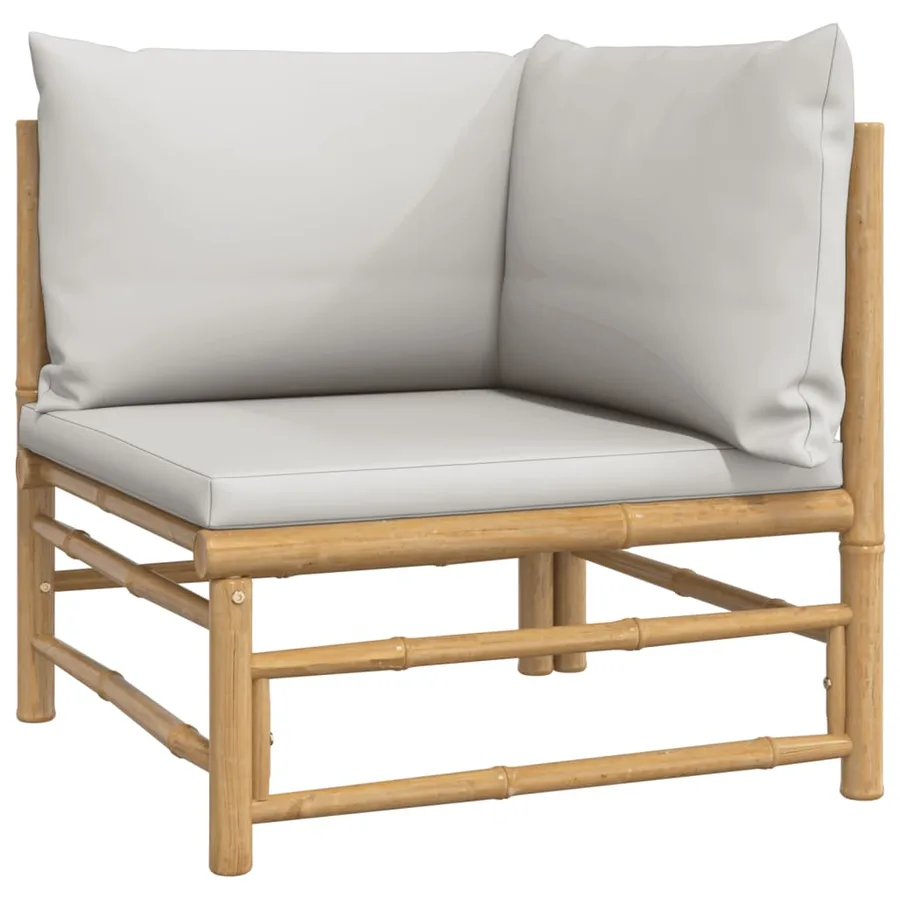 Salon de jardin 7 pcs avec coussins gris clair bambou - 5