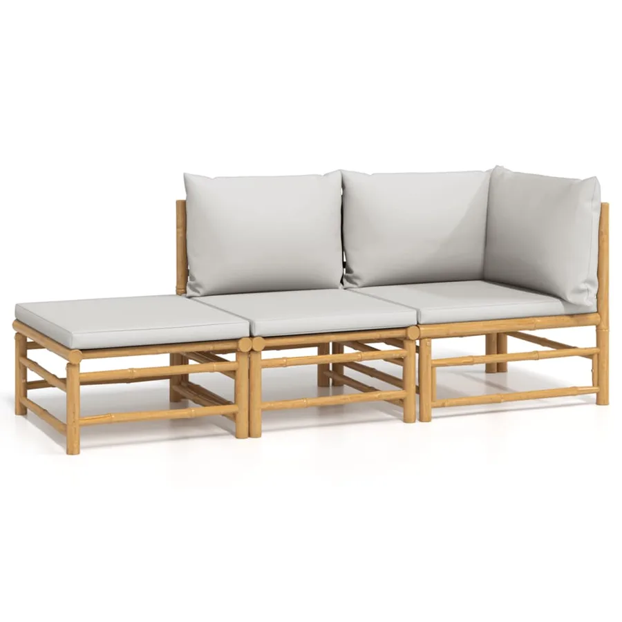 Salon de jardin 3 pcs avec coussins gris clair bambou - 2