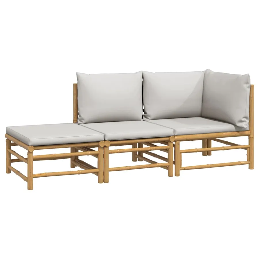 Salon de jardin 3 pcs avec coussins gris clair bambou - 3