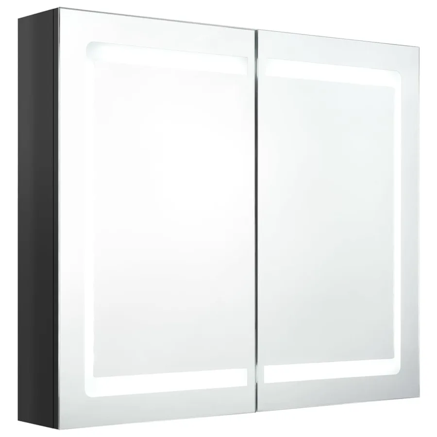 Armoire de salle de bain à miroir LED noir brillant 80x12x68 cm - 2