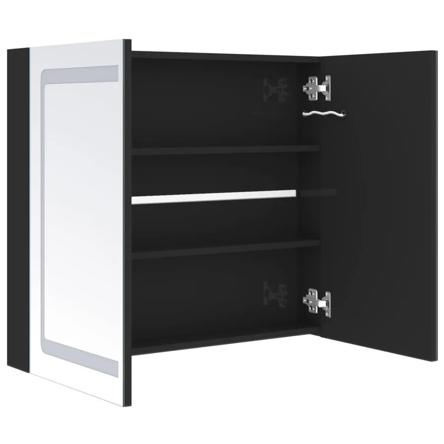 Armoire de salle de bain à miroir LED noir brillant 80x12x68 cm - 5