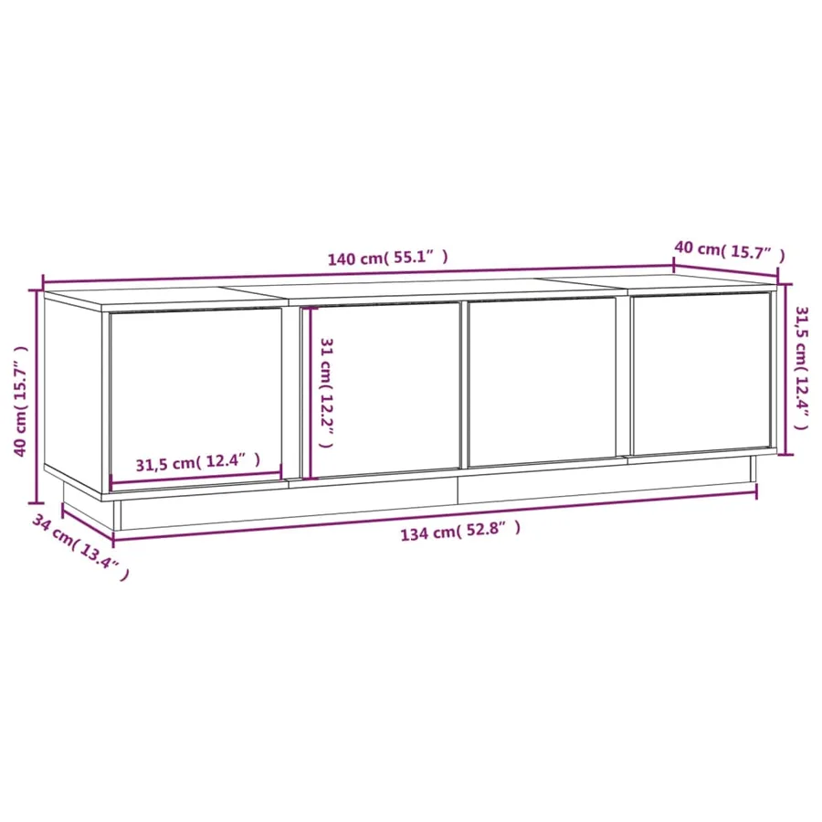 Meuble TV Blanc 140x40x40 cm Bois de pin massif - 10