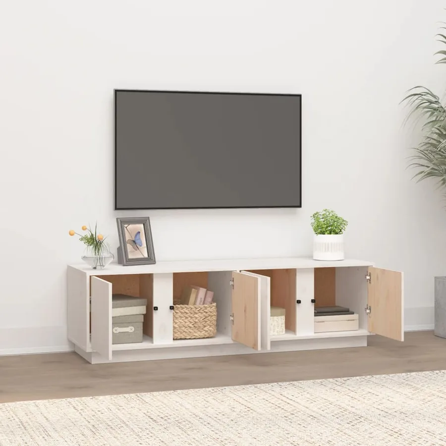 Meuble TV Blanc 140x40x40 cm Bois de pin massif - 3