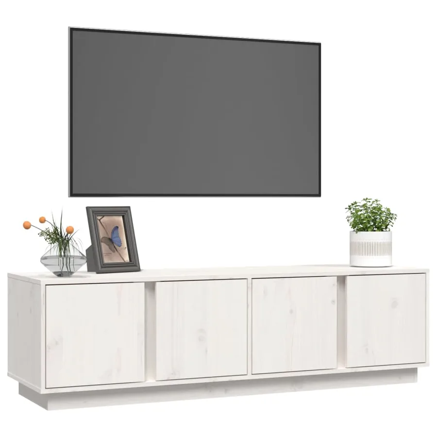 Meuble TV Blanc 140x40x40 cm Bois de pin massif - 4