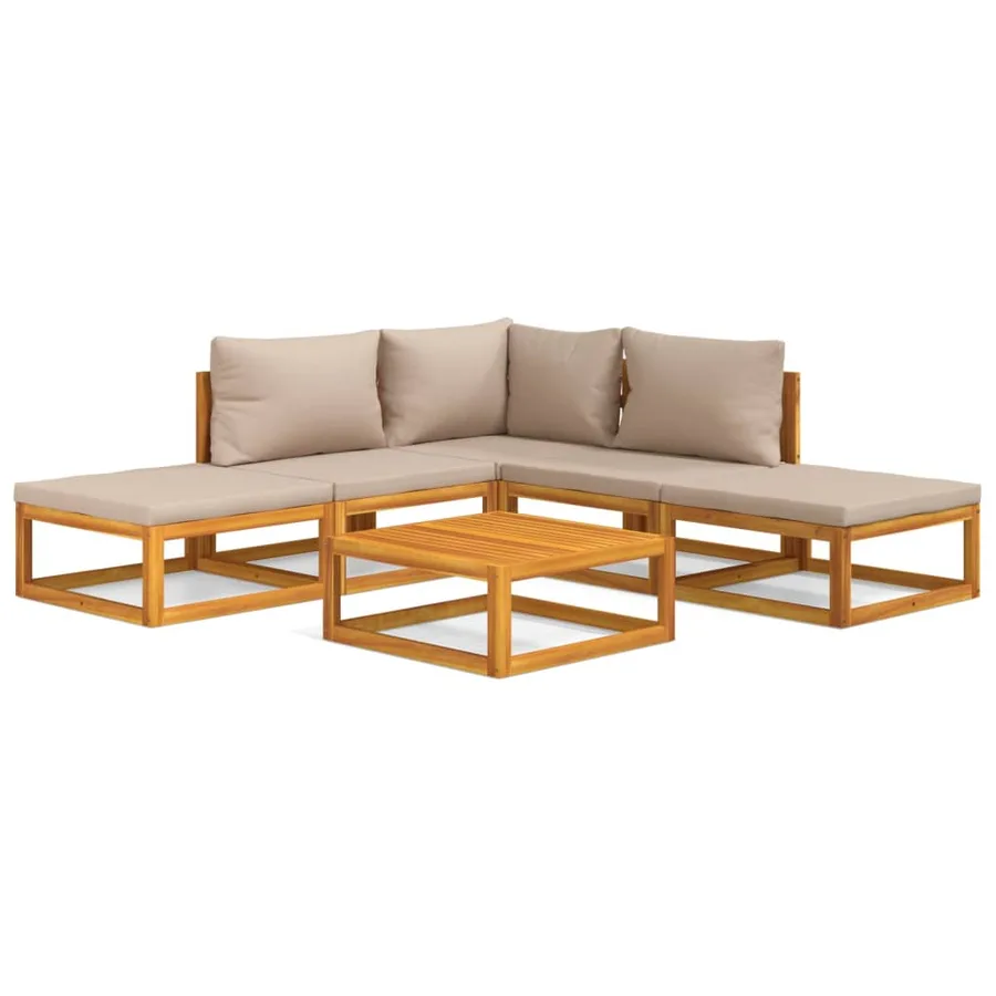 Salon de jardin 6 pcs avec coussins taupe bois massif - 2