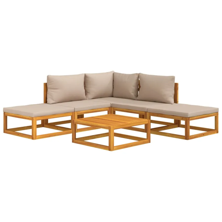 Salon de jardin 6 pcs avec coussins taupe bois massif - 3