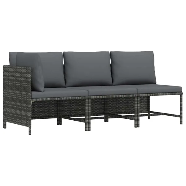 Salon de jardin 3 pcs avec coussins Résine tressée Gris