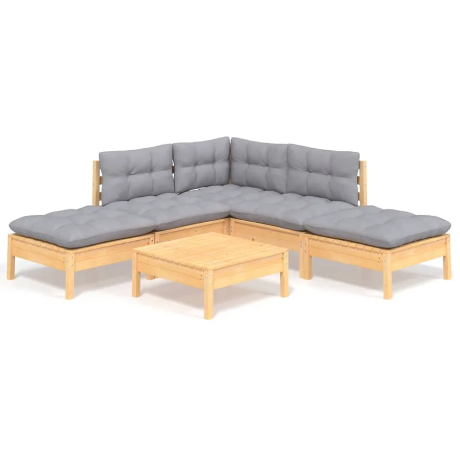 Salon de jardin 6 pcs avec coussins gris bois de pin - 2
