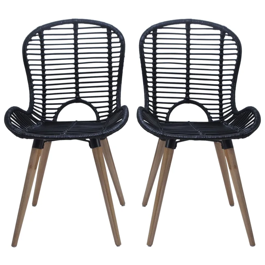 Chaises à manger lot de 6 noir rotin naturel - 2