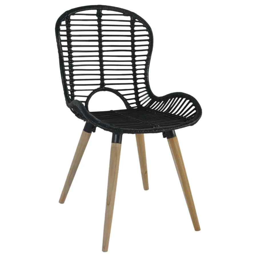 Chaises à manger lot de 6 noir rotin naturel - 3