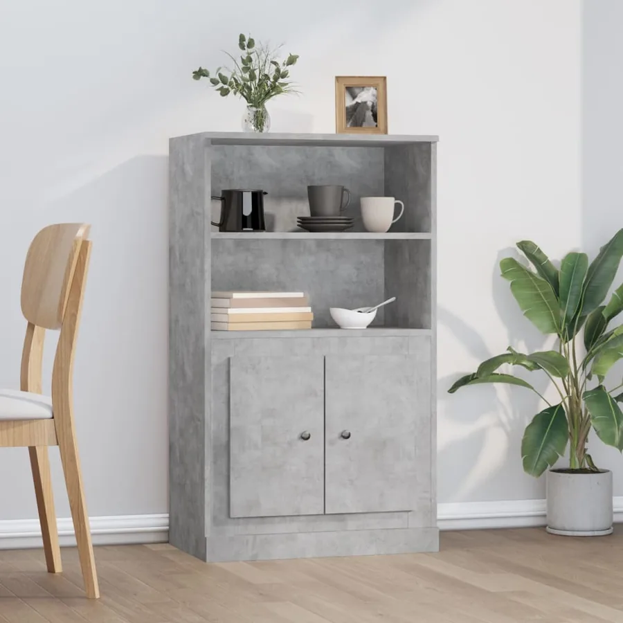 Buffet haut gris béton 60x35,5x103,5 cm bois d'ingénierie