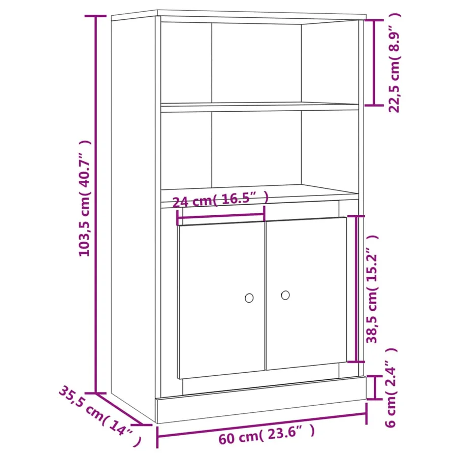 Buffet haut gris béton 60x35,5x103,5 cm bois d'ingénierie - 10
