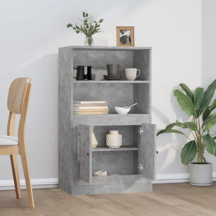 Buffet haut gris béton 60x35,5x103,5 cm bois d'ingénierie - 3