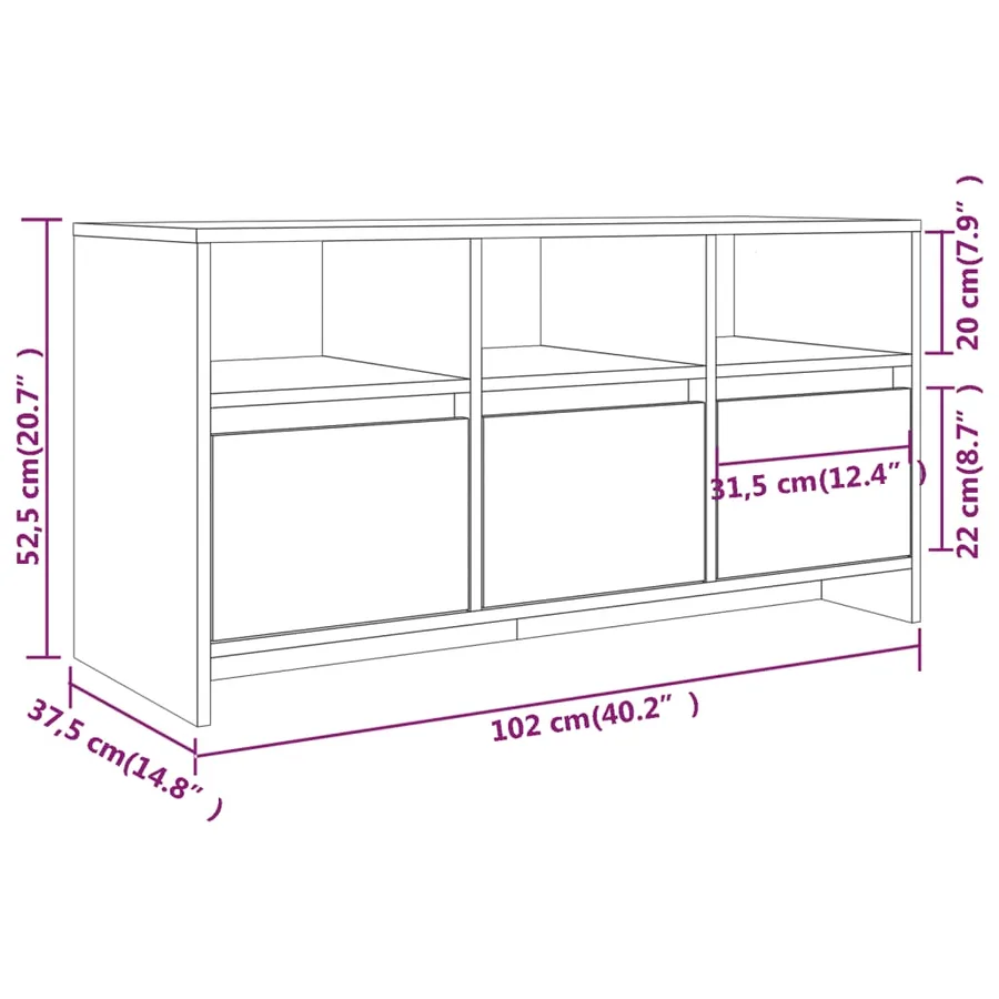Meuble TV Blanc 102x37,5x52,5 cm Bois d'ingénierie - 8