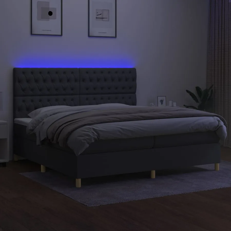 Sommier à lattes de lit et matelas et LED Gris foncé 200x200 cm - 4