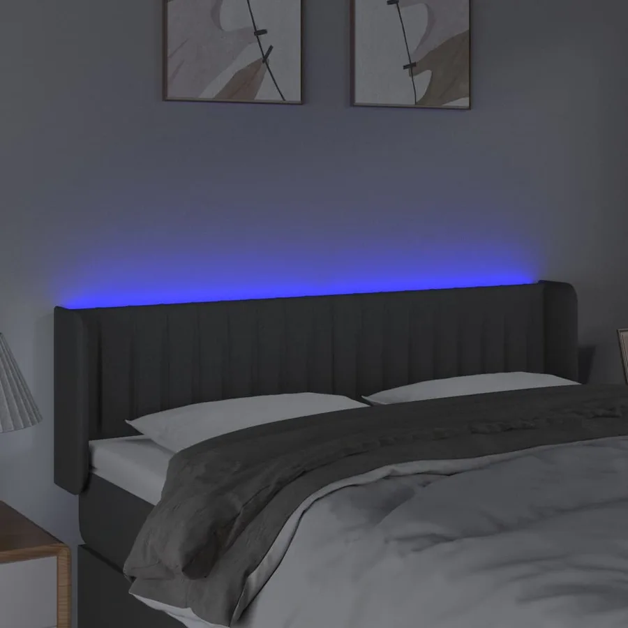 Tête de lit à LED Gris foncé 147x16x78/88 cm Tissu - 4