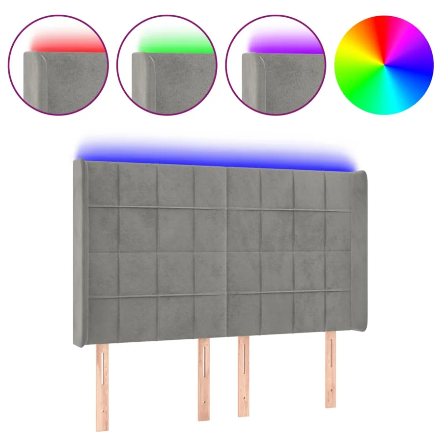 Tête de lit à LED Gris clair 147x16x118/128 cm Velours - 2