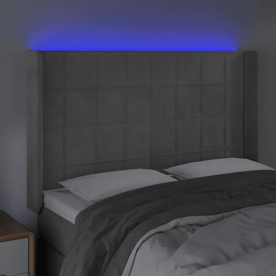 Tête de lit à LED Gris clair 147x16x118/128 cm Velours - 4