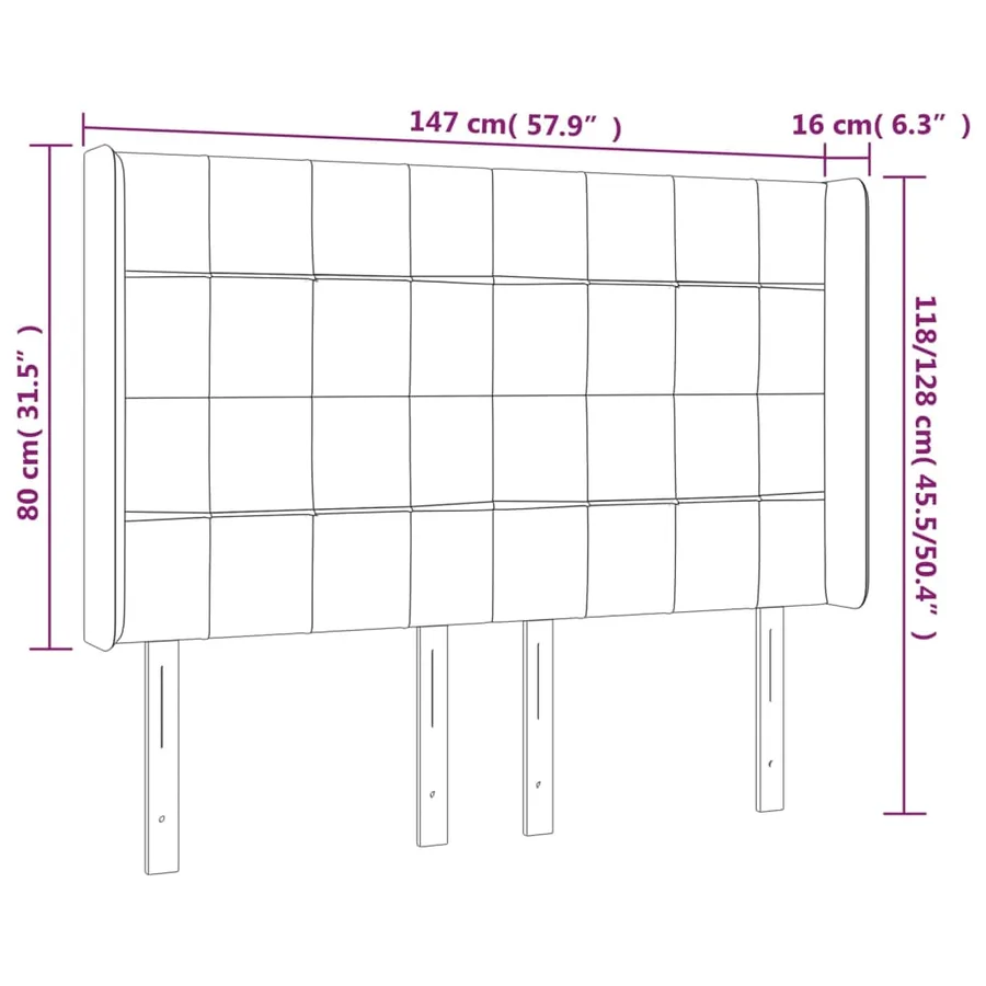 Tête de lit à LED Gris clair 147x16x118/128 cm Velours - 6