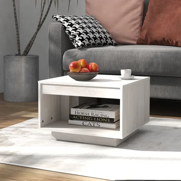 Table basse blanc 50x50x33,5 cm bois de pin massif