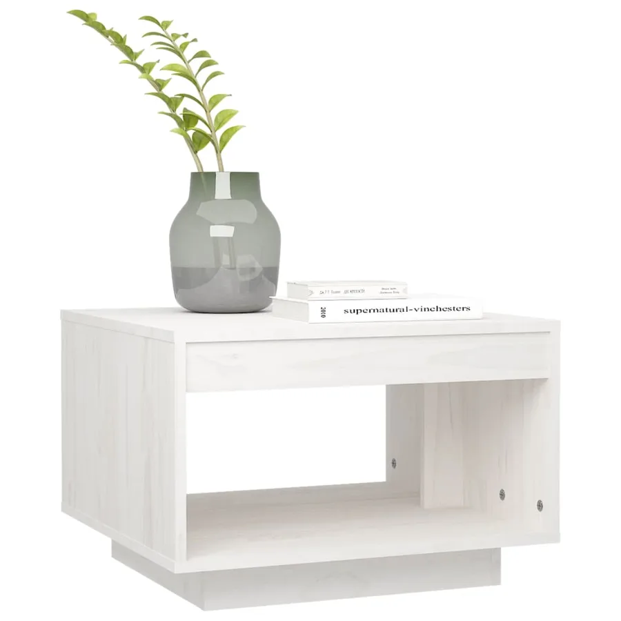 Table basse blanc 50x50x33,5 cm bois de pin massif - 3
