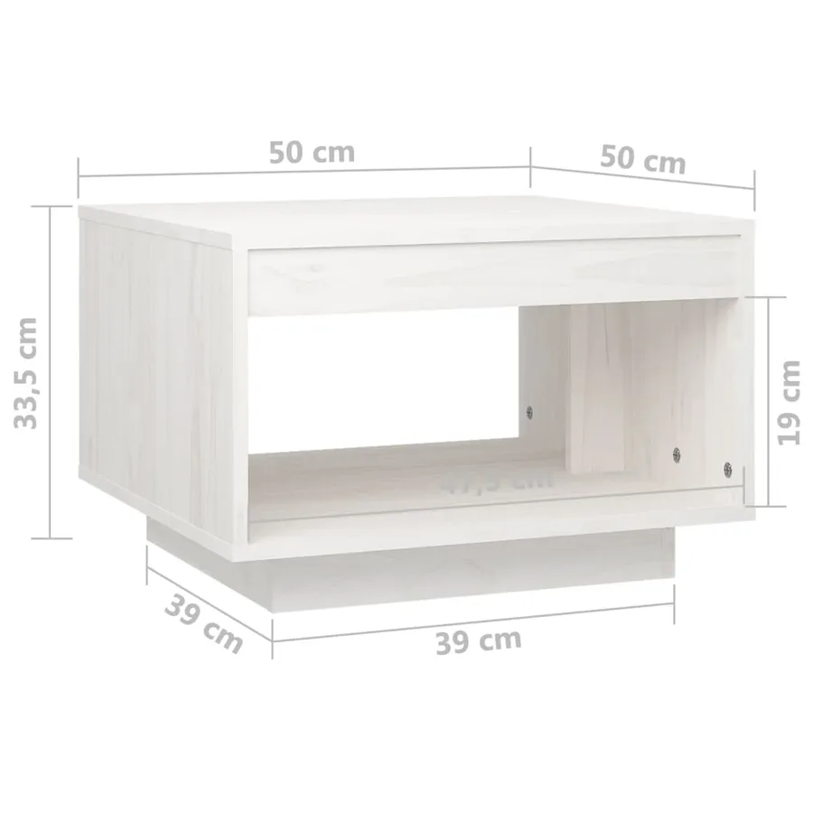 Table basse blanc 50x50x33,5 cm bois de pin massif - 7