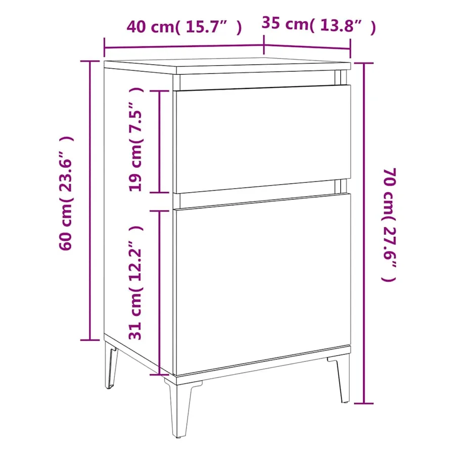 Table de chevet blanc 40x35x70 cm - 11