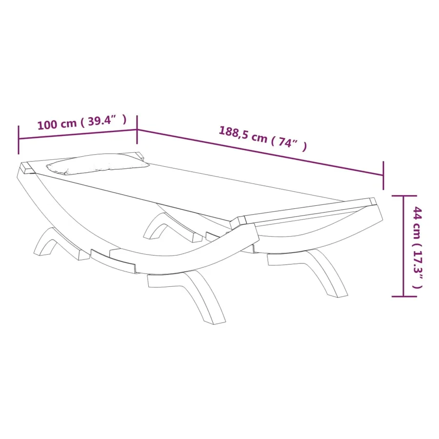 Lit de repos extérieur 100x188,5x44 cm Bois courbé massif Crème - 6