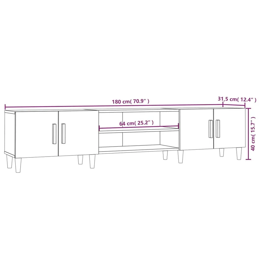 Meuble TV blanc brillant 180x31,5x40 cm bois d'ingénierie - 10