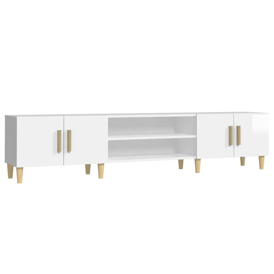 Meuble TV blanc brillant 180x31,5x40 cm bois d'ingénierie - 2