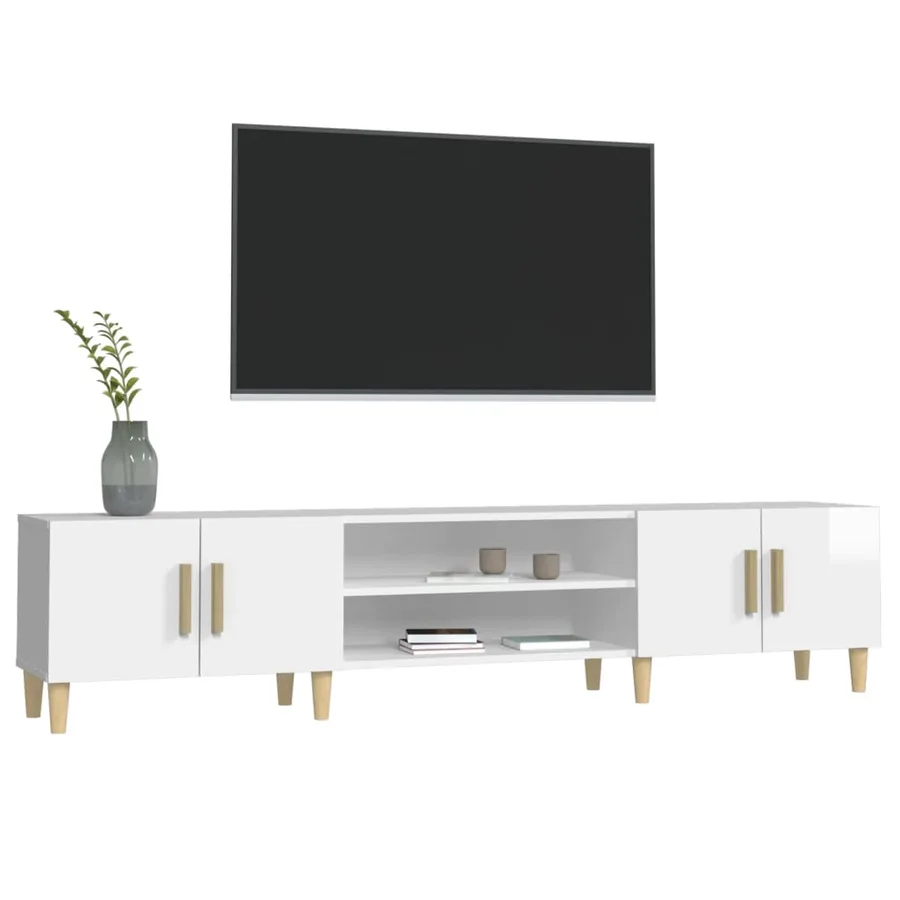 Meuble TV blanc brillant 180x31,5x40 cm bois d'ingénierie - 4