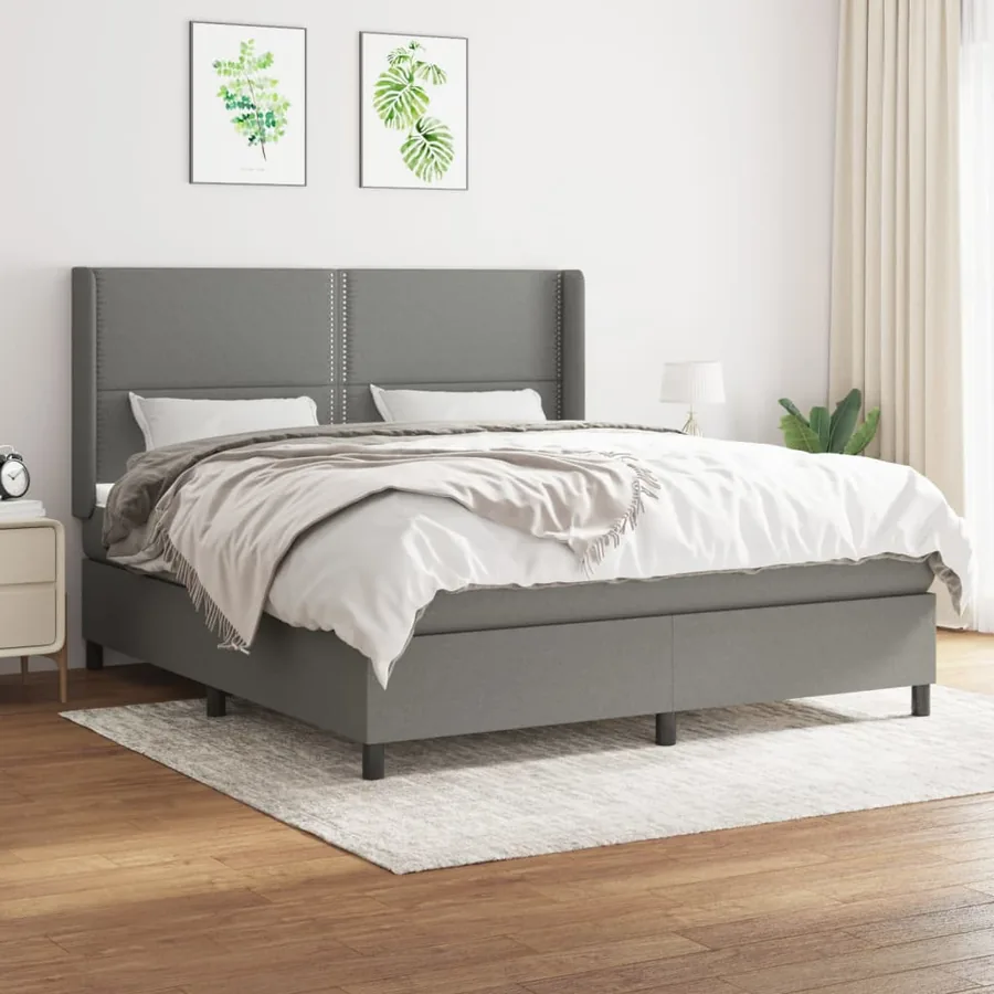 Sommier à lattes de lit avec matelas Gris foncé 180x200cm Tissu