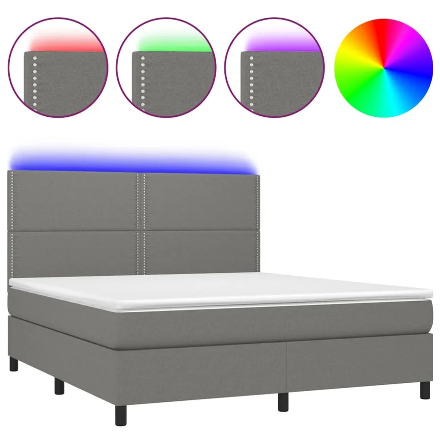 Sommier à lattes de lit et matelas et LED Gris foncé 180x200 cm - 2