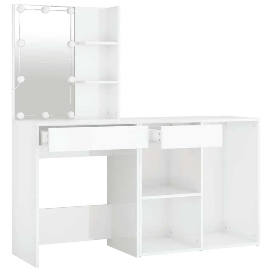 Coiffeuse à LED avec armoire Blanc brillant Bois d'ingénierie - 6