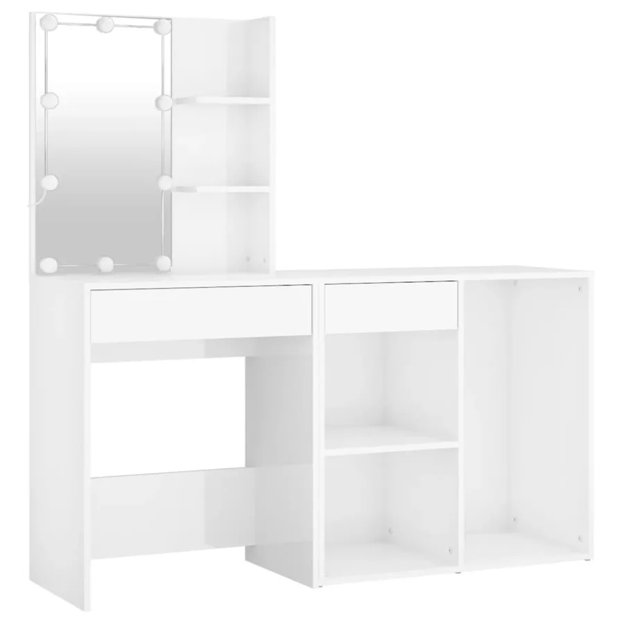 Coiffeuse à LED avec armoire Blanc brillant Bois d'ingénierie - 7