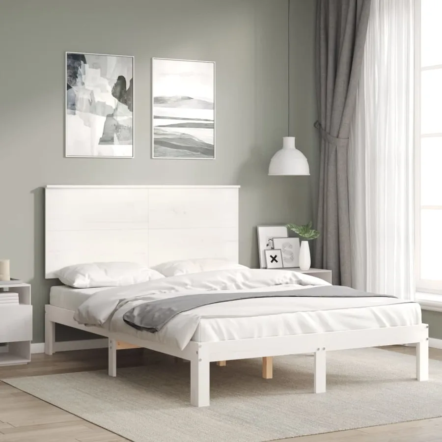 Cadre de lit sans matelas blanc 120x200 cm bois de pin massif - 3