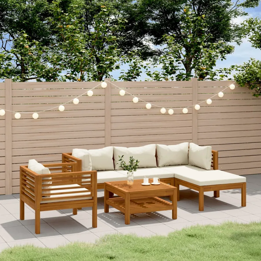 Salon de jardin 6 pcs avec coussin crème Bois d'acacia solide
