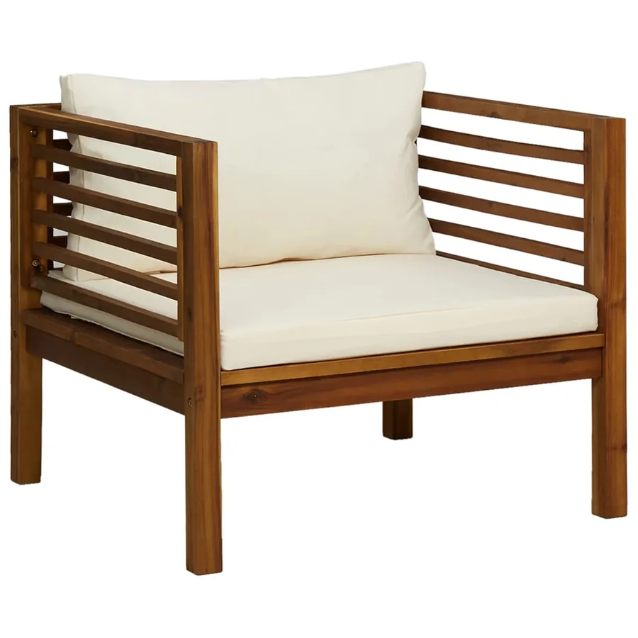 Salon de jardin 7 pcs avec coussin crème Bois d'acacia solide - 6