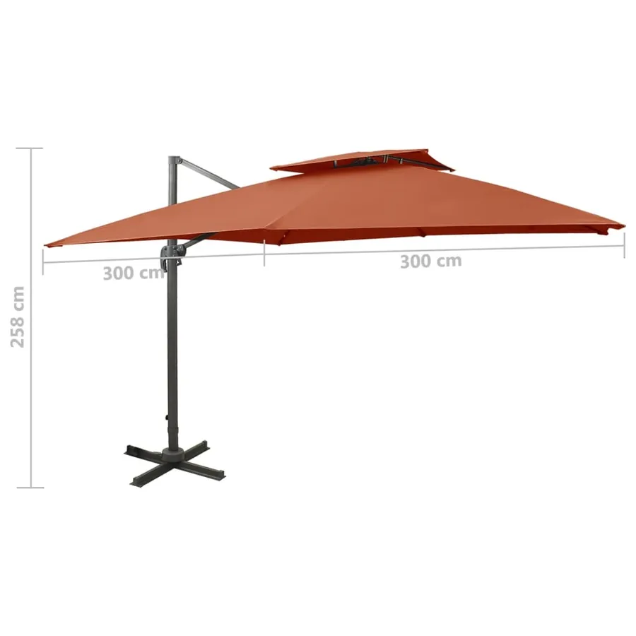 Parasol de jardin en porte-à-faux avec double toit terre cuite - 9