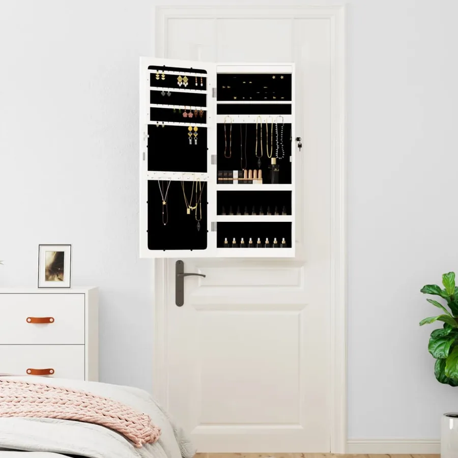 Armoire à bijoux avec miroir et éclairage LED mural blanc - 3