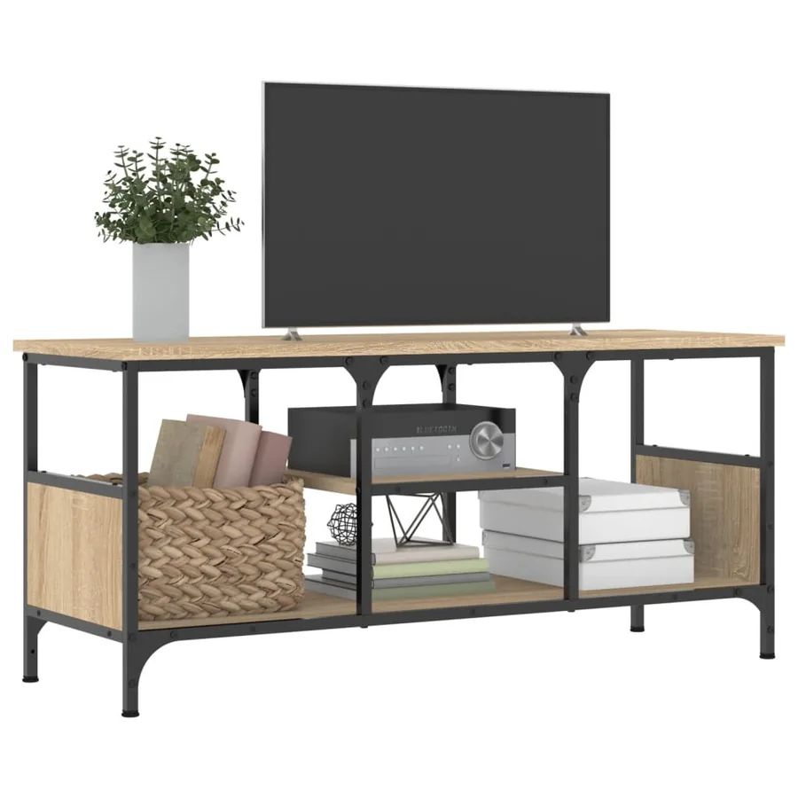 Meuble TV chêne sonoma 100x35x45 cm bois d'ingénierie et fer - 3