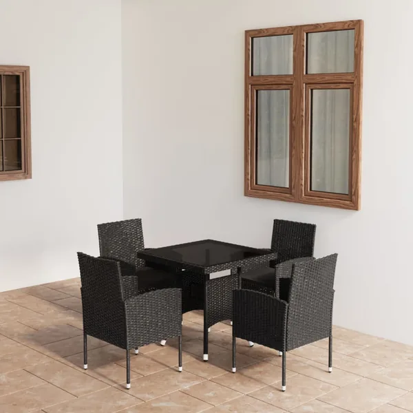 Ensemble à manger de jardin 5 pcs Résine tressée Noir