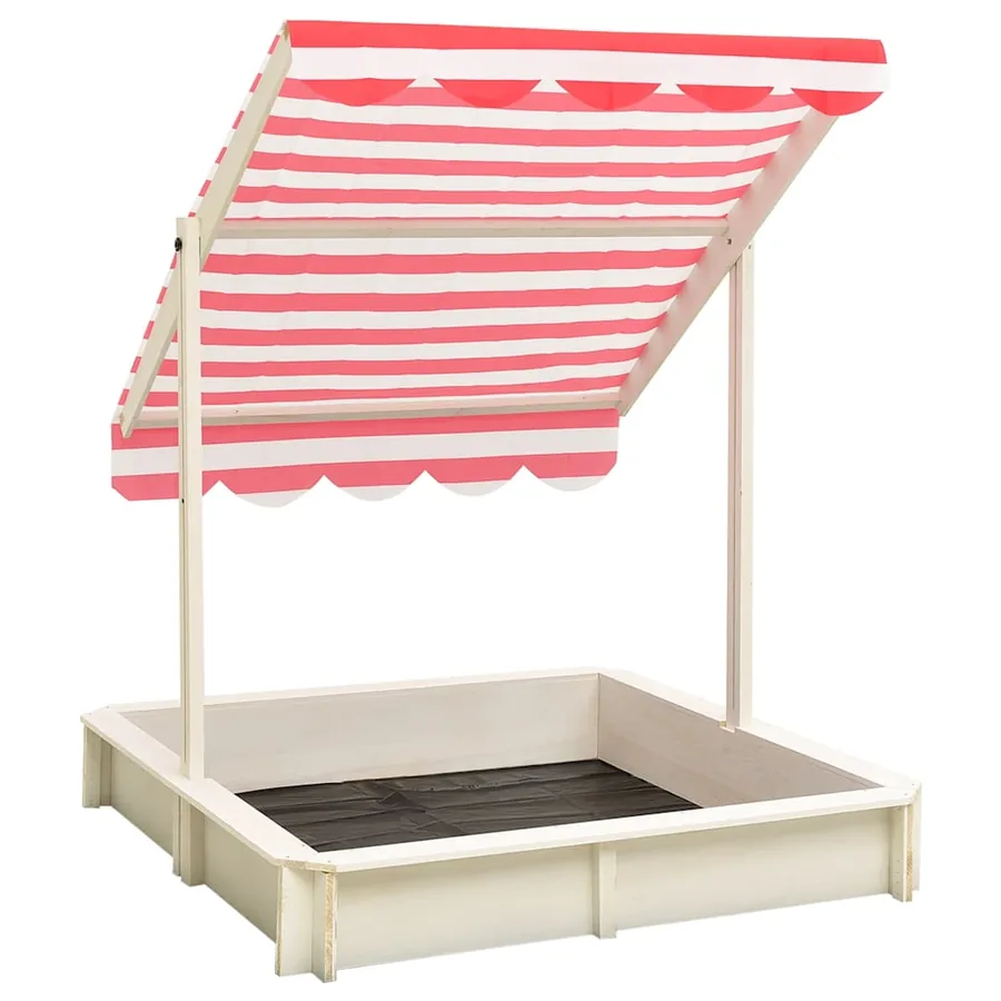 Bac à sable et toit réglable Bois de sapin Blanc et rouge UV50 - 3