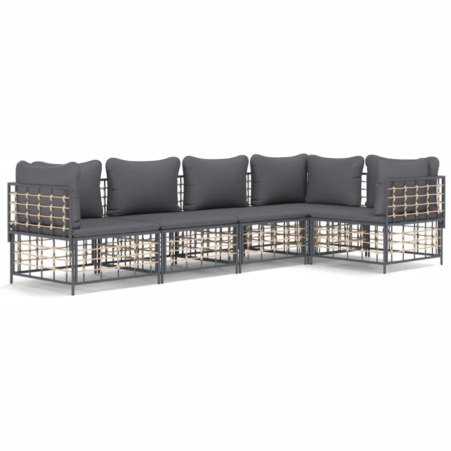 Salon de jardin 5 pcs avec coussins anthracite résine tressée - 2