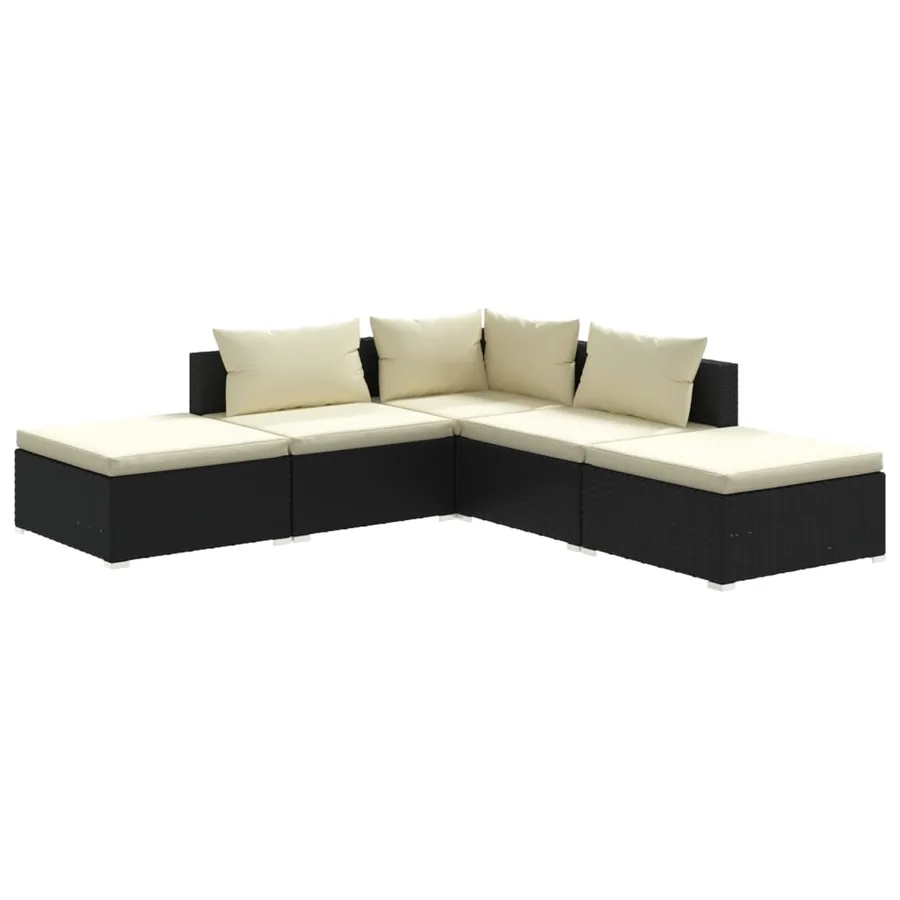 Salon de jardin 5 pcs avec coussins Résine tressée Noir - 2