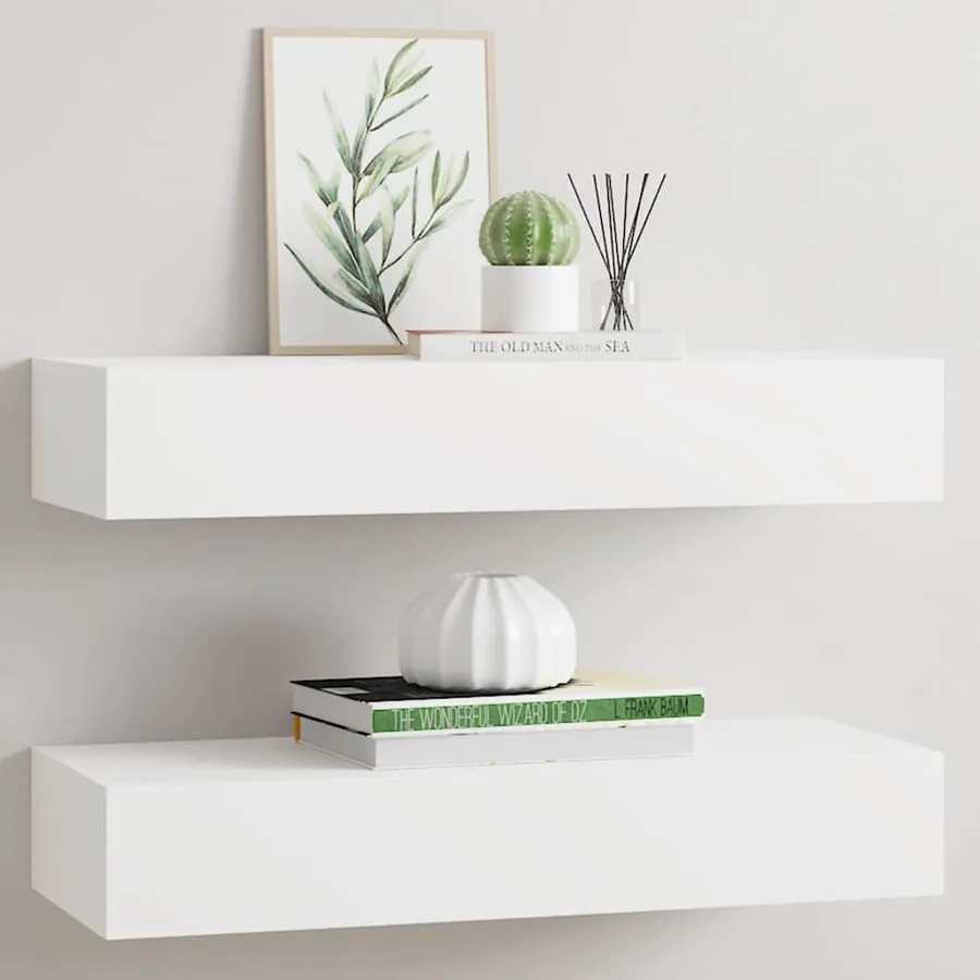 Étagères à tiroirs murales 2 pcs Blanc 60x23,5x10 cm MDF