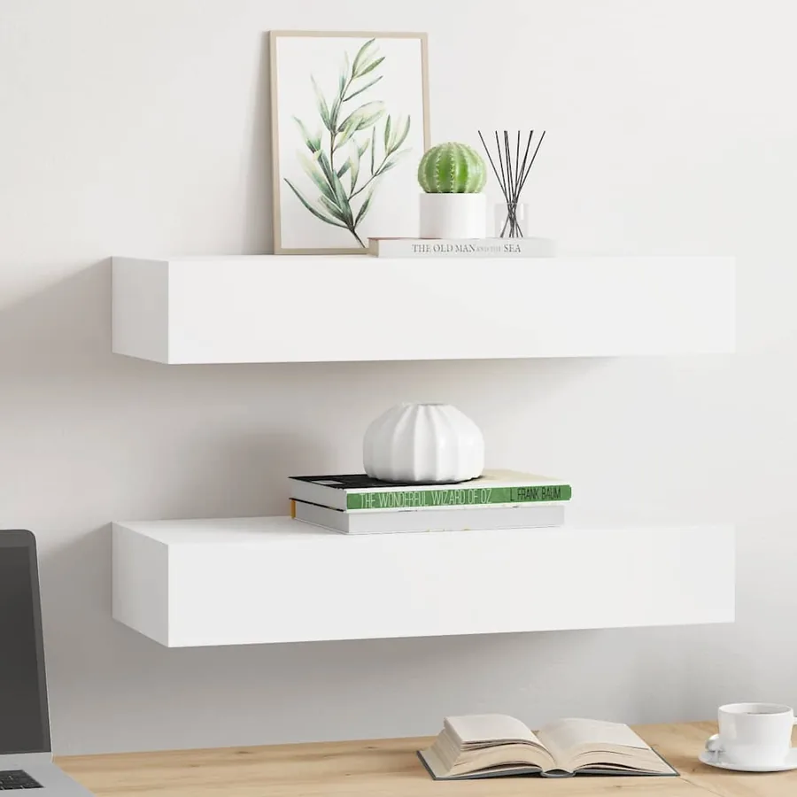 Étagères à tiroirs murales 2 pcs Blanc 60x23,5x10 cm MDF - 3