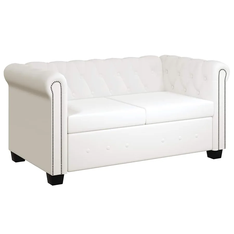 Canapé Chesterfield à 2 places cuir synthétique blanc - 2