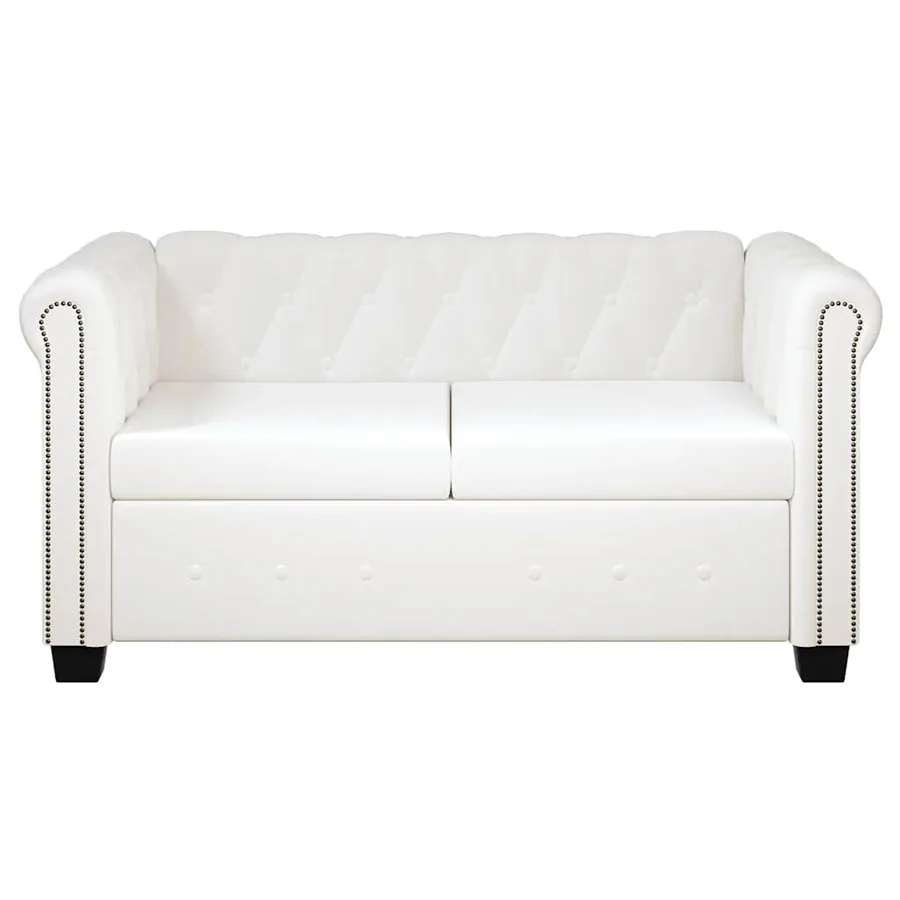 Canapé Chesterfield à 2 places cuir synthétique blanc - 3